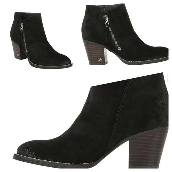 Sam Edelman Women’s Suede Macon Side Zip Ankle Boot Bootie Heeled Black Size 8 - Picture 3 of 11